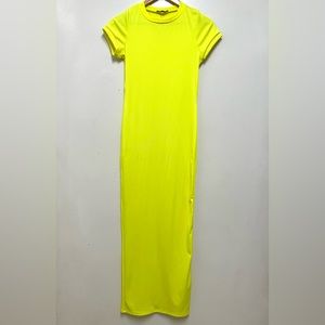 Fashion Nova Neon Yellow Stretchy Long Dress Short Sleeves Size S
